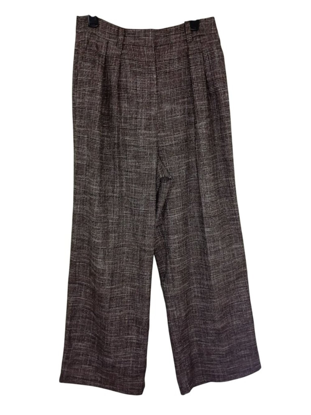 Kenneth Cole Womens Plaid Wide-Leg Trousers Size 12 Gray & Brown Blend